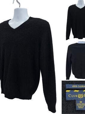 Club Room Black 100% Cashmere V-Neck Sweater Sz. M Luxury
